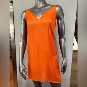 EUC Maje Orange Sheer Tunic V-Neck Mini Slip Dress